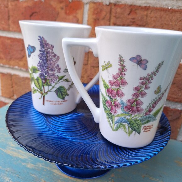 Butterfly Garden Mugs Lilac Blue Purple Dragonfly Foxglove Matching Pair Set 2 - Picture 17 of 17